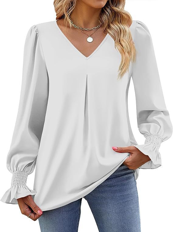 New solid color chiffon shirt V-neck pullover flared long-sleeved top shirt