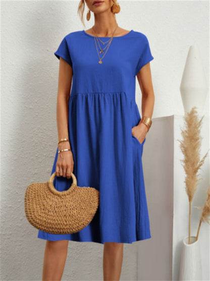 Women's Solid Color Round Neck A-Line  Dress