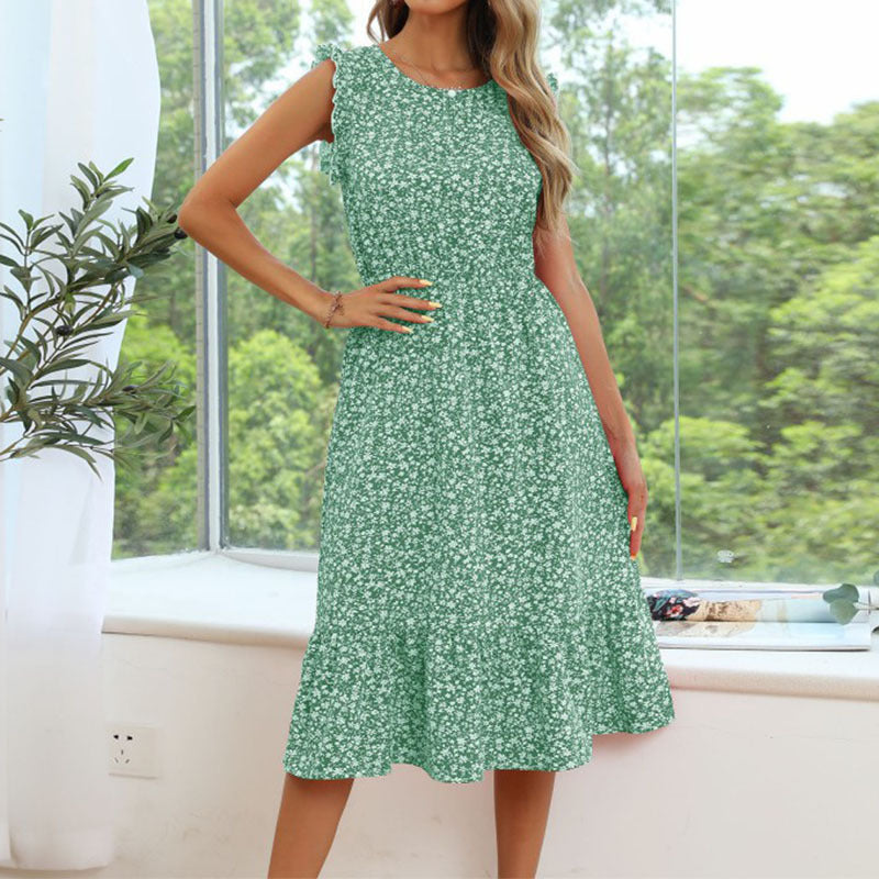 European and American floral dress sleeveless print slim dress