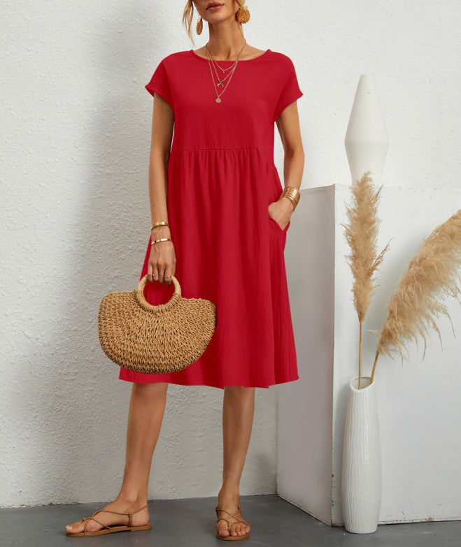 Women's Solid Color Round Neck A-Line  Dress