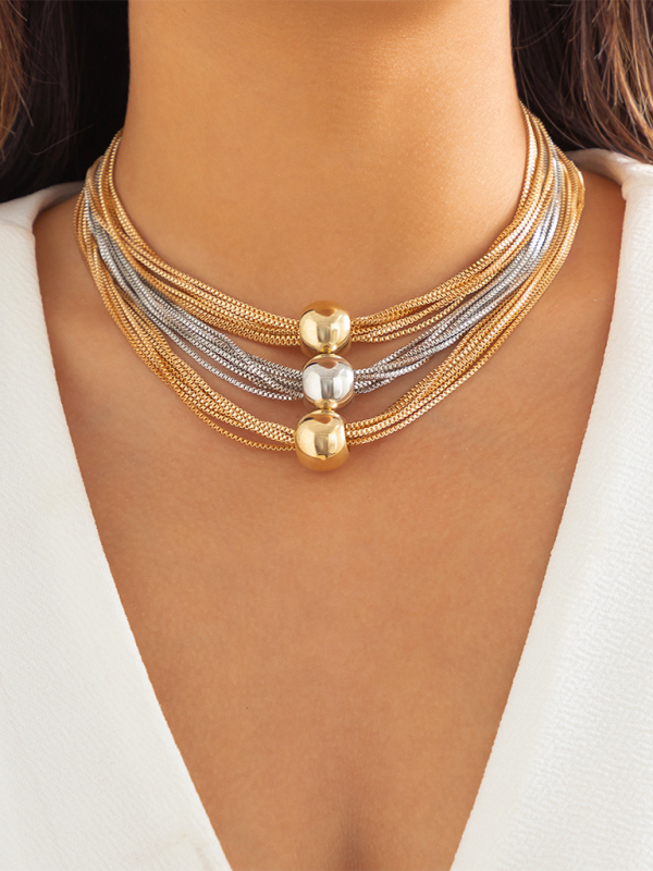 Punk multi-layer chain stacking necklace simple niche geometric sphere personality necklace