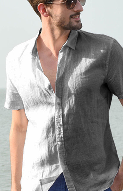 Men's Casual Linen Lapel Button Short-Sleeved Shirt