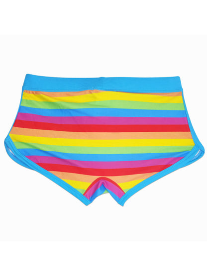 Men's Rainbow Fashion Tethered Slit Boxer Swim Shorts