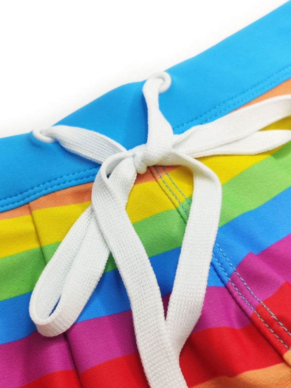 Men's Rainbow Fashion Tethered Slit Boxer Swim Shorts