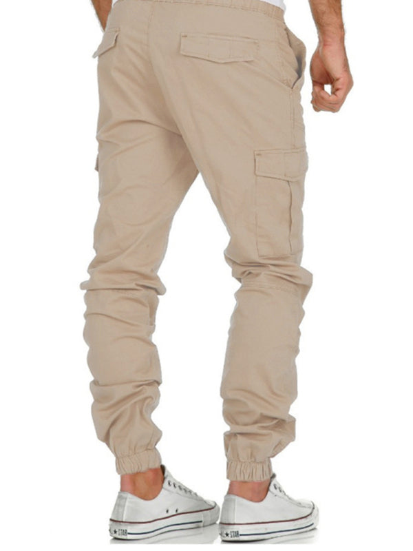 Men's Solid Color Cargo Pocket Drawstring Casual Trousers