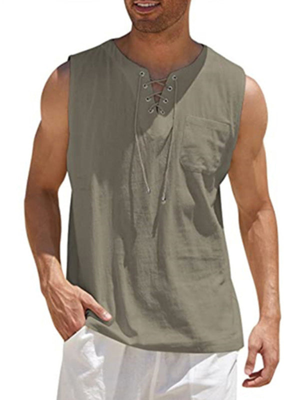 Men's Woven Tie Stand Collar Pullover Vest