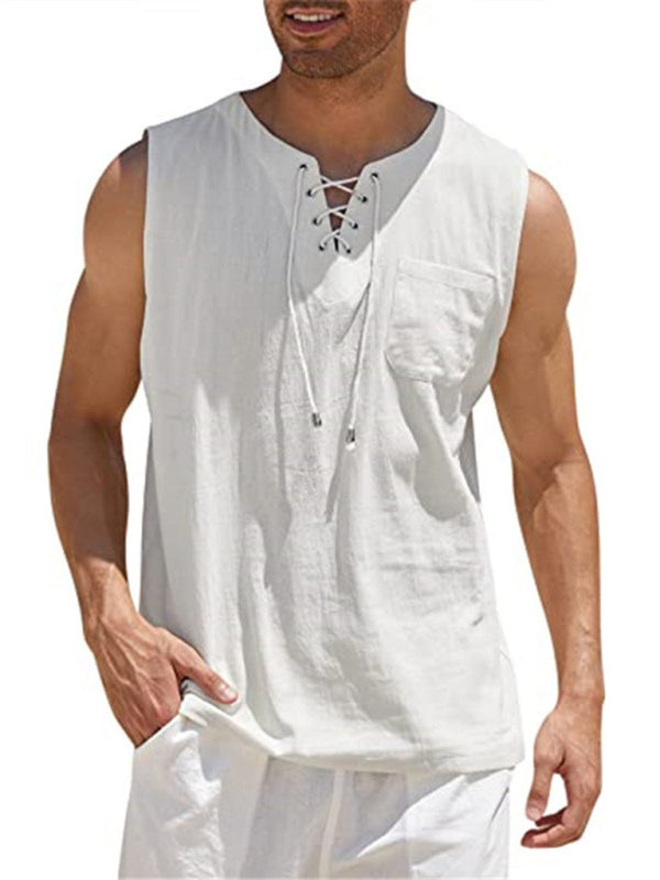 Men's Woven Tie Stand Collar Pullover Vest