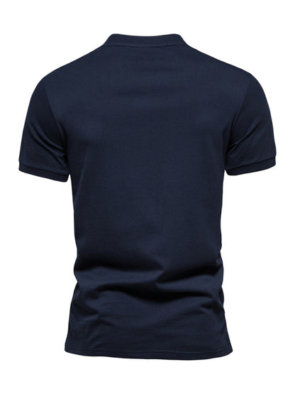 Men's Cotton V Neck Zipper Short Sleeve T-Shirt