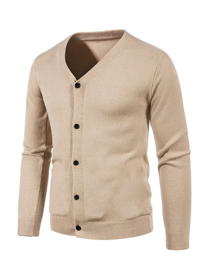 New men's casual solid color V-neck sweater cardigan sweater