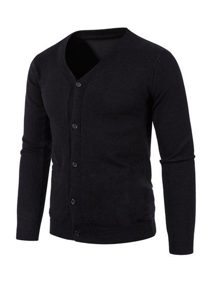 New men's casual solid color V-neck sweater cardigan sweater