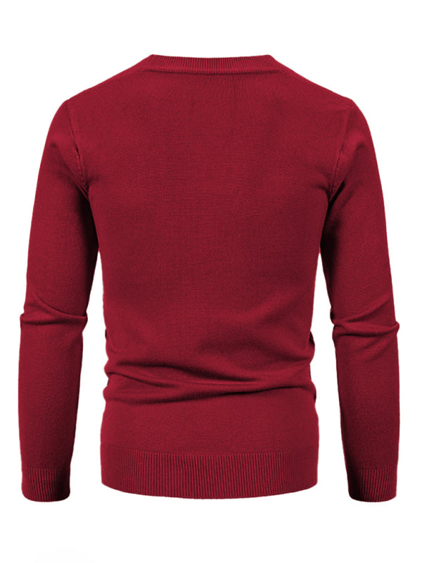 New men's casual solid color V-neck sweater cardigan sweater