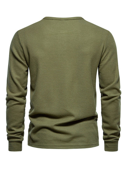 Men's Four Button Waffle Henley Neck Long Sleeve T-Shirt