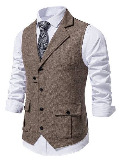 Men's herringbone tweed suit vest retro lapel vest