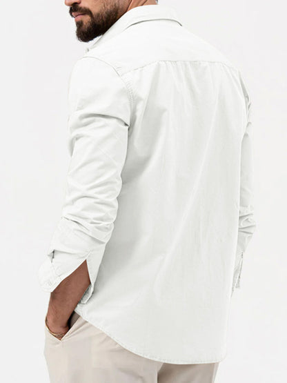 Men's new multi-pocket casual long-sleeved shirt top