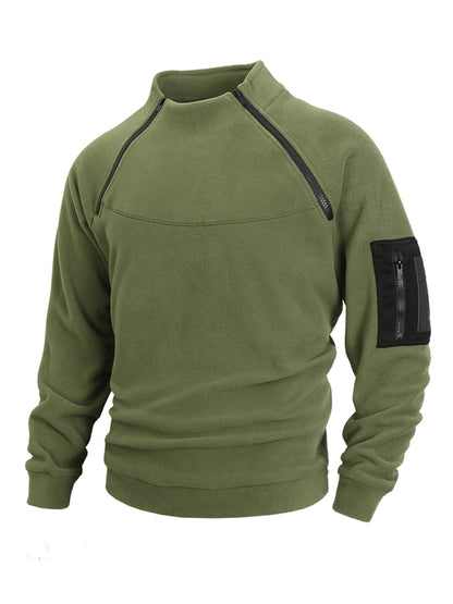 Men's casual stand collar long sleeve pullover coral fleece jacket