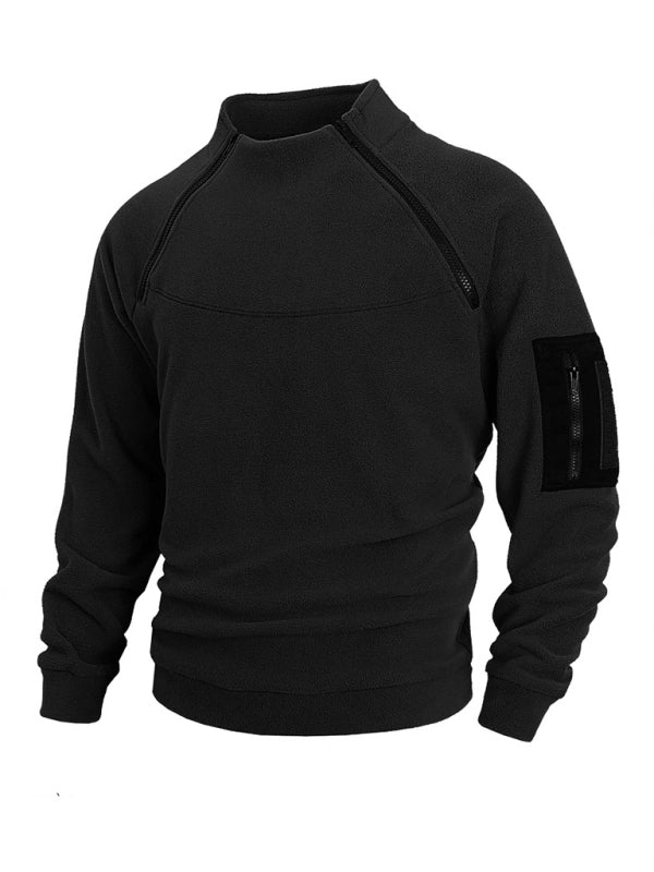 Men's casual stand collar long sleeve pullover coral fleece jacket