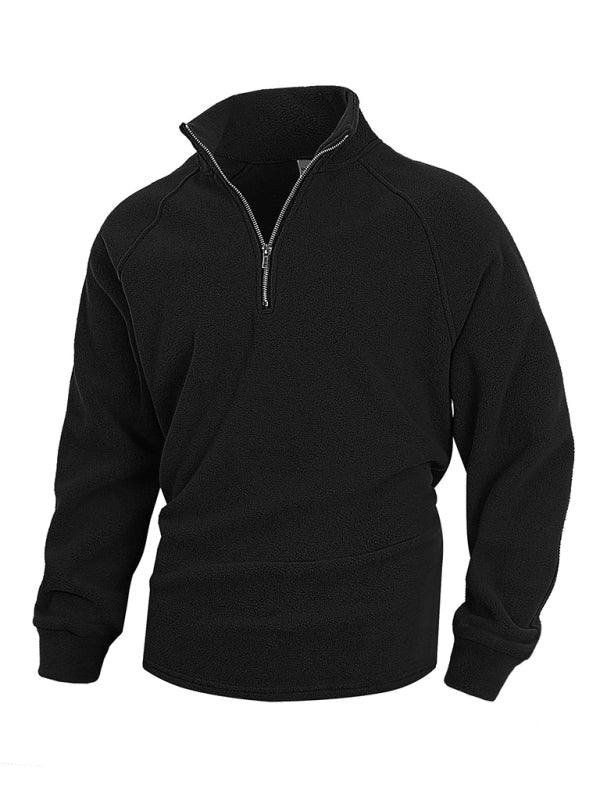 Men's casual stand collar long sleeve pullover coral fleece sweatshirt