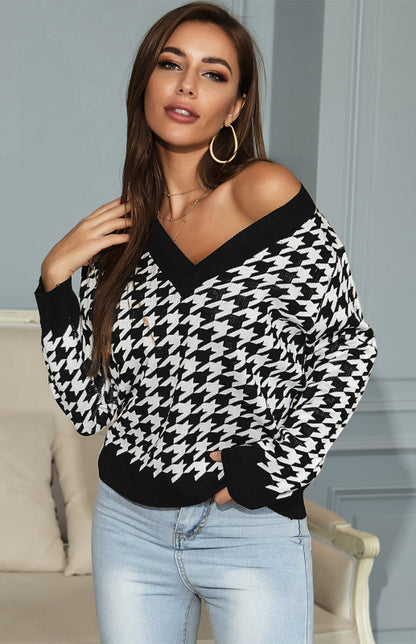 Women's Fashion Trend Houndstooth Sweater