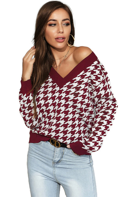 Women's Fashion Trend Houndstooth Sweater