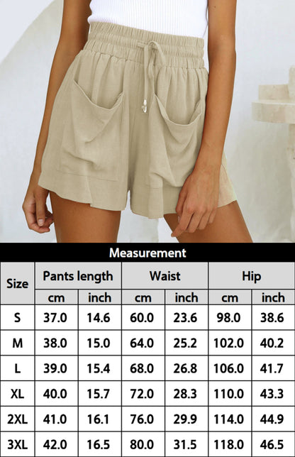 Ladies Cotton Linen High Waist Loose Wide Leg Shorts