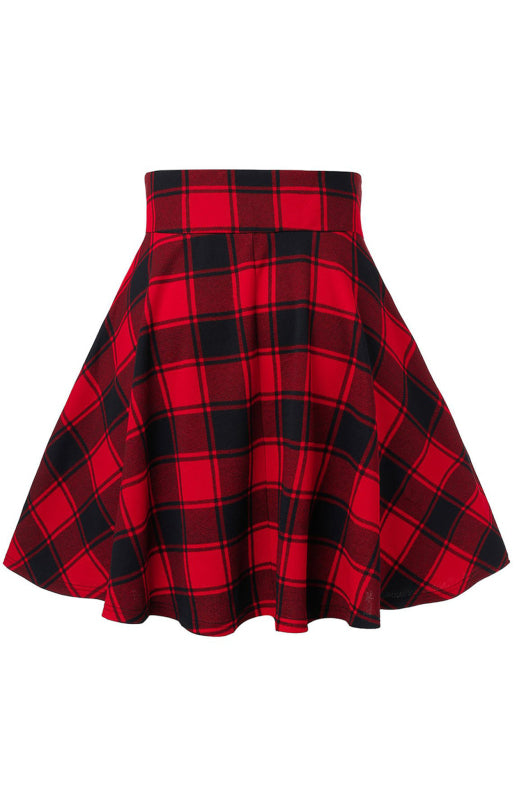 Ladies Casual Fashion A-Type Plaid Print Skirt