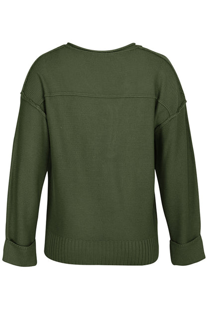 Women's Solid Color V Neck Single Breasted Sweater