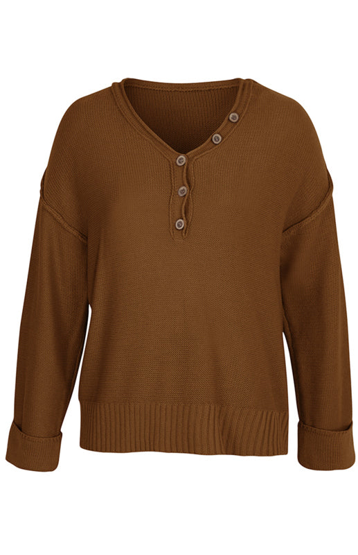 Women's Solid Color V Neck Single Breasted Sweater