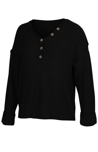 Women's Solid Color V Neck Single Breasted Sweater