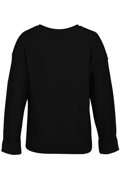 Women's Solid Color V Neck Single Breasted Sweater