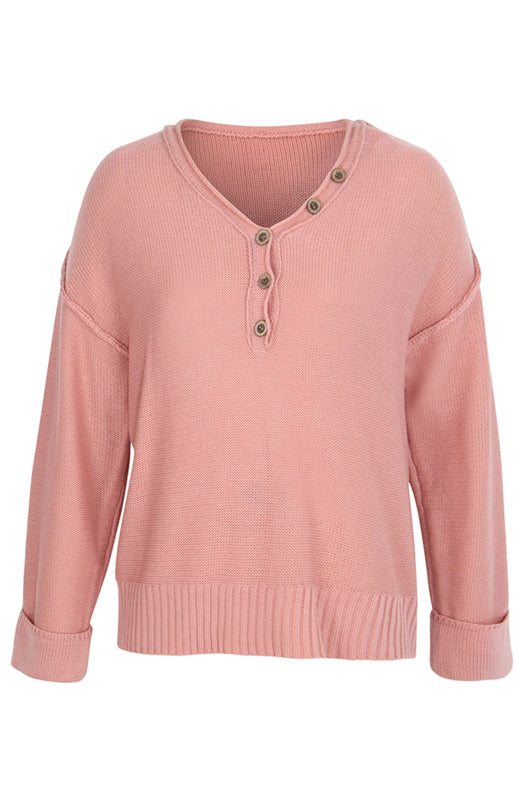 Women's Solid Color V Neck Single Breasted Sweater