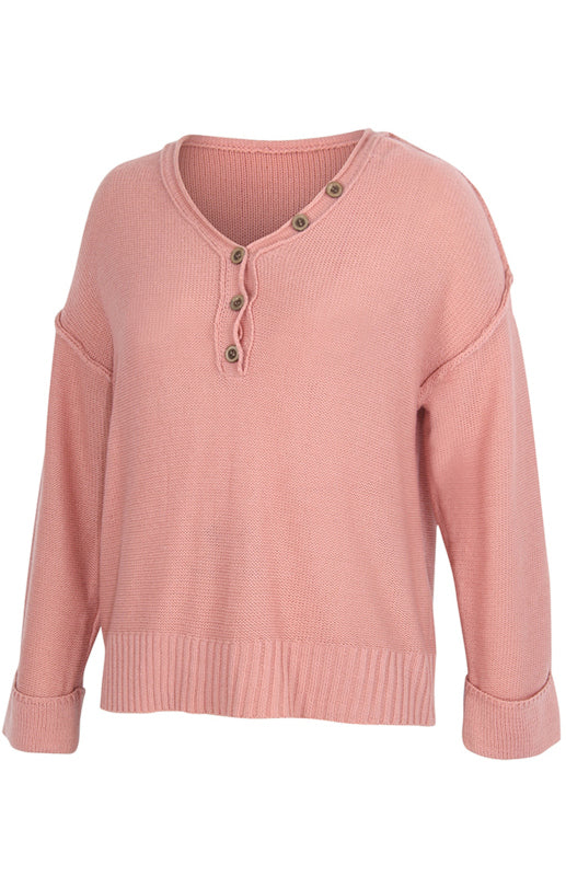 Women's Solid Color V Neck Single Breasted Sweater