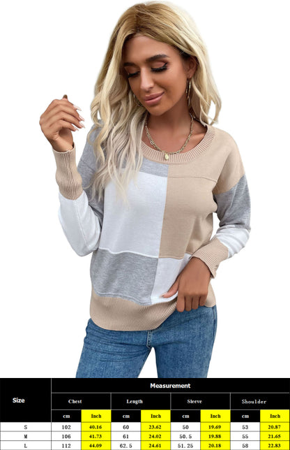 Patchwork Casual Long Sleeve Knit Sweater