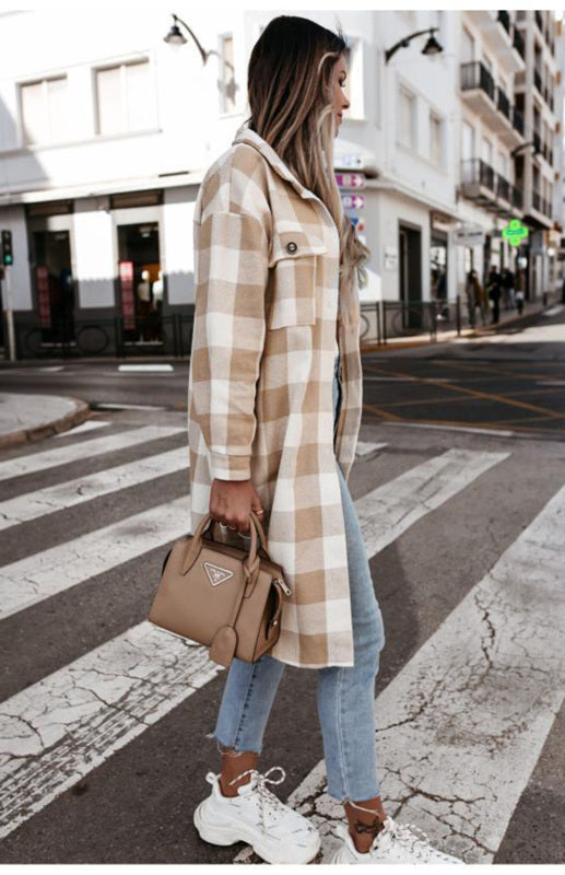 Women'S Long Plaid Shirt, Large Coat