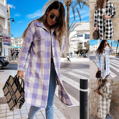 Women'S Long Plaid Shirt, Large Coat