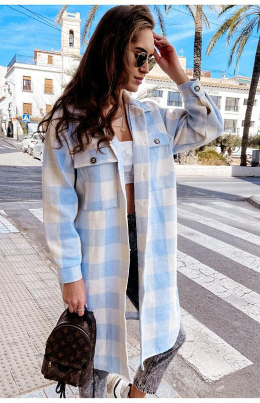 Women'S Long Plaid Shirt, Large Coat