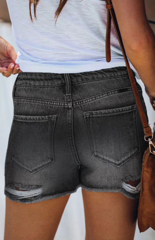 Women's Casual Washed And Torn Denim Shorts