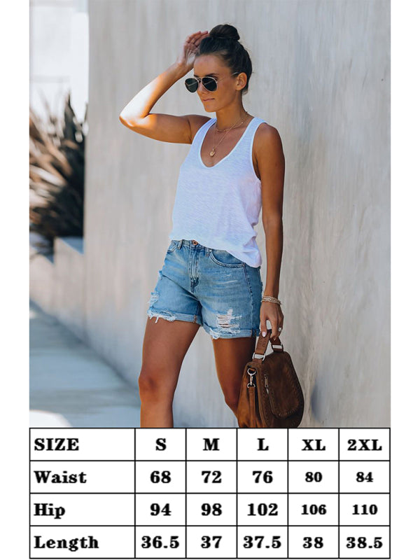 Women's Torn Straight Casual Denim Shorts