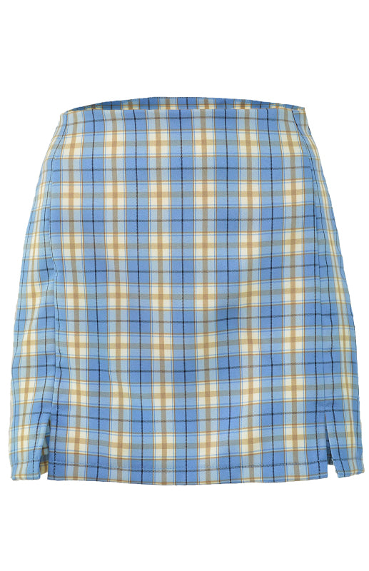 Versatile Hip Wrap Split High Waist Plaid Skirt