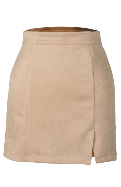 Suede Hip High Waist A-Line Half Skirt