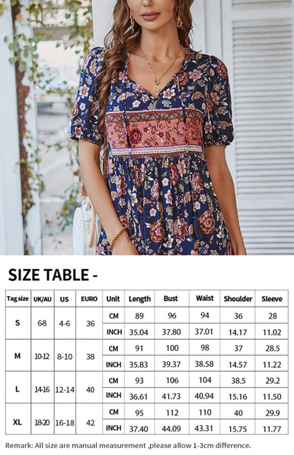 Floral Print Puff Sleeve Bohemian Dress