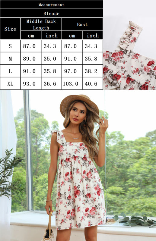 Ladies Chiffon Print Ruffle Slip Dress