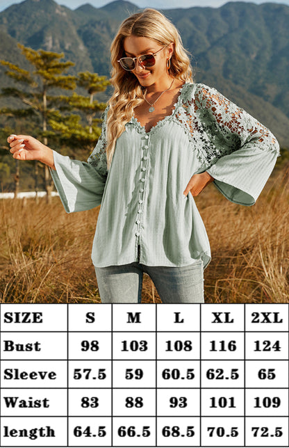 Women’s Lace Crochet Deep V-Neck Blouse