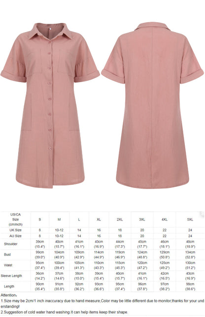 Lapel Button Pocket Short Sleeve Shirt Dress