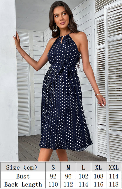 Women's Midi Dress Blue Sling Polka Dot Beach Dress