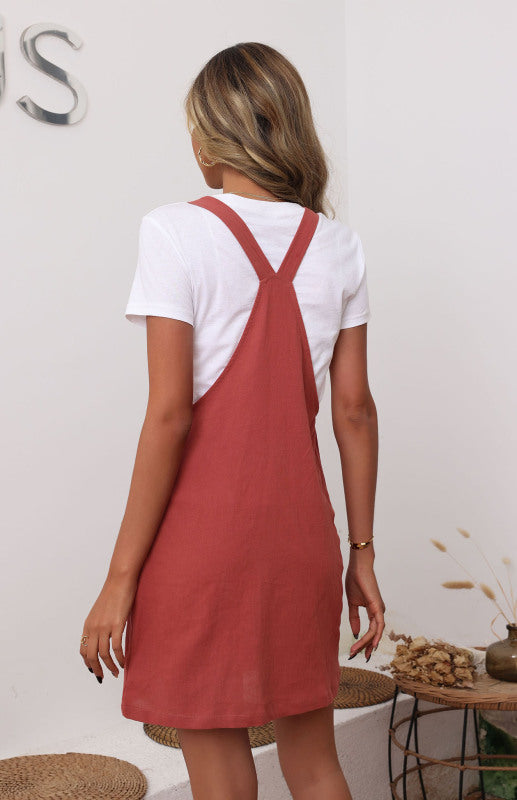 Fashion Women's Short Loose Red Strap Dress