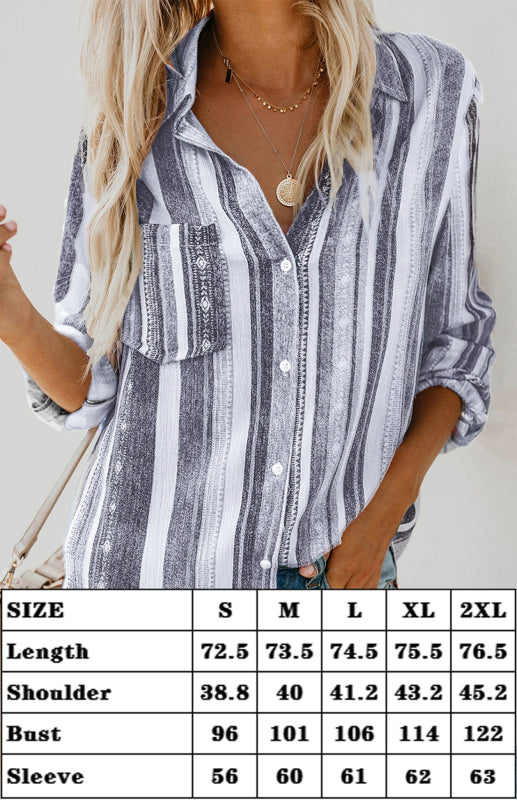 Linen Turn-down Collar Sweet Enough Striped Button Up Top