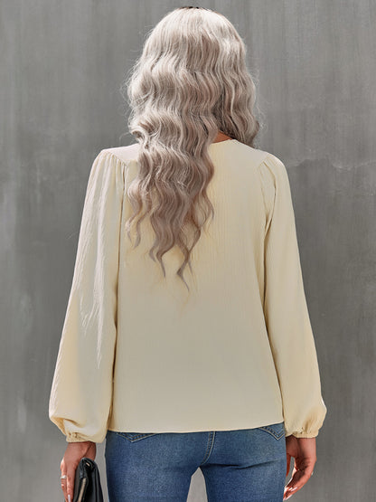 Women's casual loose round neck solid color pullover shirt