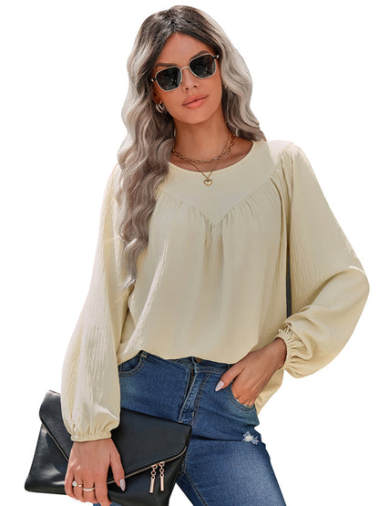 Women's casual loose round neck solid color pullover shirt