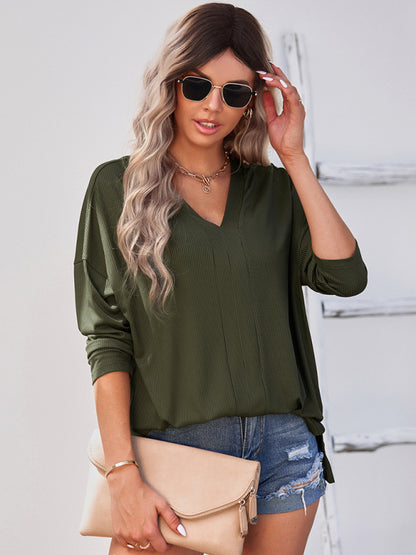 Women's solid color Pullover thin knit V-neck knit top