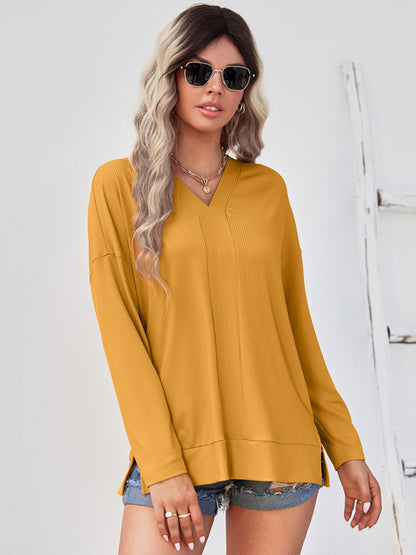 Women's solid color Pullover thin knit V-neck knit top